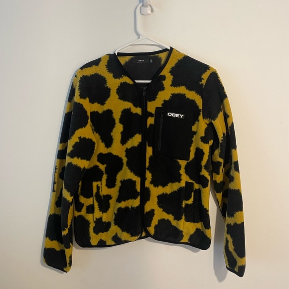 OBEY Yellow Print Fleece Jacket - Size XS - Picture 1 of 2